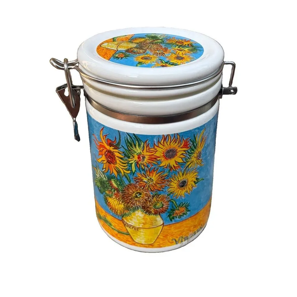 Chaleur Masters Impressionist Van Gogh Sunflowers Canister D. Burrows 8” EUC